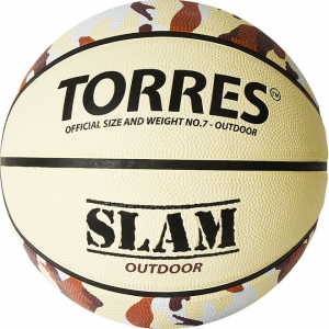 Мяч баскетбольный TORRES Slam  резина нейлон, бежевый хаки р.7