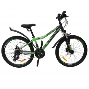 Велосипед горный Stels Navigator 410 MD, 24", рама 12", цвет черный зеленый р.12