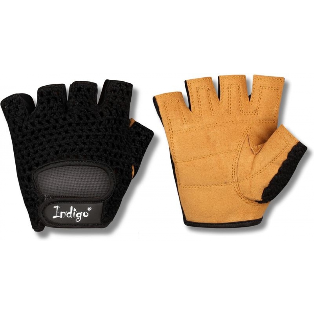 Перчатки для фитнеса Indigo кожа+сетка черный-коричневый р.L