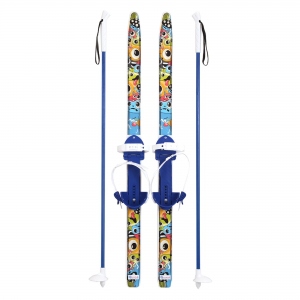 Лыжи детские Быстрики, с палками, принт Мультяшки, длина 90см, упаковка в сетке