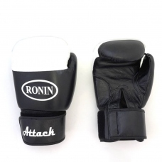 Перчатки боксерские Ronin Attack боевая кожа 12унц цвет черный-белый