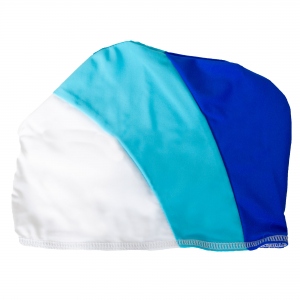 Шапочка для плавания тканевая длинные волосы цв.белый голубой синий