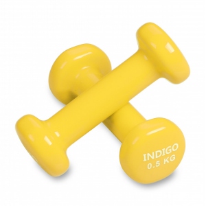 Гантели обливные INDIGO с виниловым покрытием 0,5 кг (2 шт) желтый