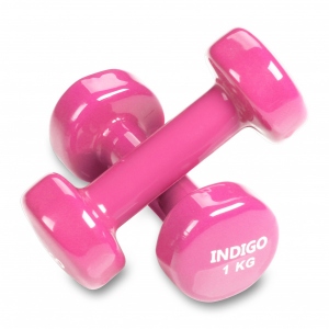 Гантели обливные INDIGO с виниловым покрытием 1 кг (2 шт), розовый