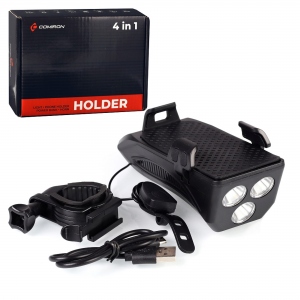 Фонарь передний COMIRON HOLDER ABS IPX5 3*T6 LED 400lm 4800mAh USB индик заряда сигн 130Дб цв.черный