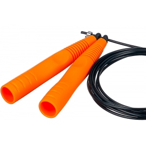Скакалка  Кроссфит высокооборотная стальной шнур в оплетке Pro Supra 2,9 м, черный-оранжевый