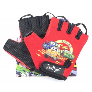 Перчатки вело детские Indigo машинки размер 3XS, цвет красный