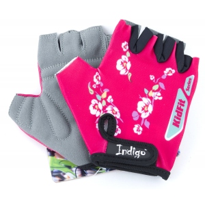 Перчатки вело детские Indigo цветы размер 4XS, цвет неоновый розовый