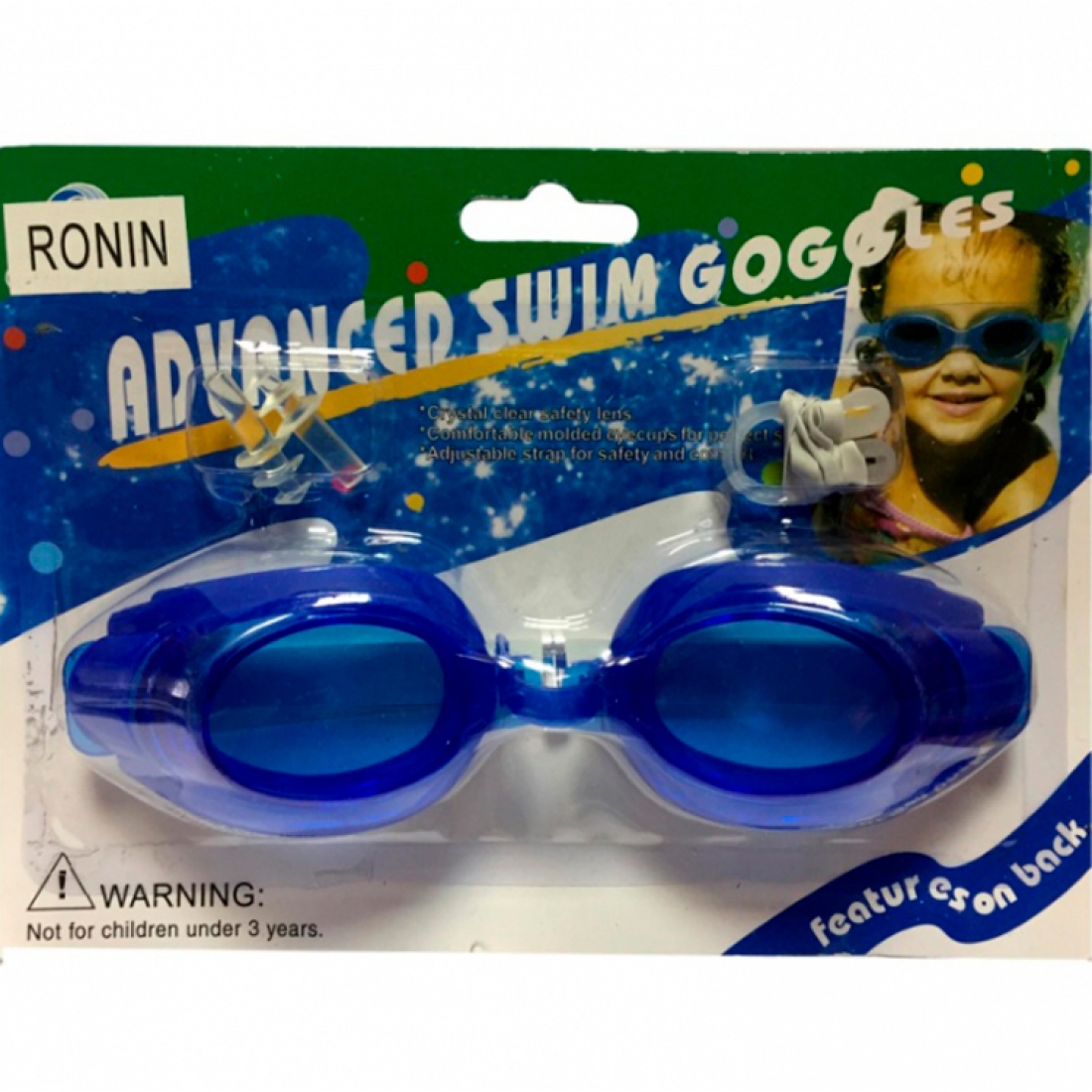 Очки для плавания в блистере, в комплекте беруши, цвет синий
