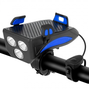 Фонарь передний COMIRON HOLDER ABS IPX5 3*T6 LED 400lm 4800mAh USB индик заряда сигн 130Дб цв.синий