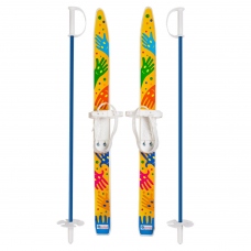 Лыжи детские Лыжики пыжики, с принтом ручки, длина 75см, с палками, упаковка в сетке