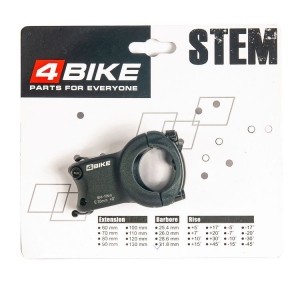Вынос руля "4BIKE", алюминиевый, длина: 35,мм, угол:0°, диаметр: 31.8 мм, индивидуальная упаковка, цвет чёрный