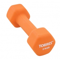 Гантель TORRES 2 кг, металл в неопреновой оболочке, оранжевый