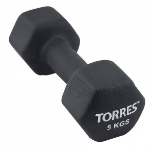Гантель  TORRES 5 кг.металл в неопреновой оболочке, черный