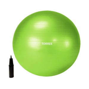 Мяч гимнастический Torres повышенной прочности, диаметр 65см, с насосом, цвет зеленый