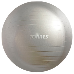 Мяч гимнастический Torres повышенной прочности, диаметр 65см, с насосом, цвет серый