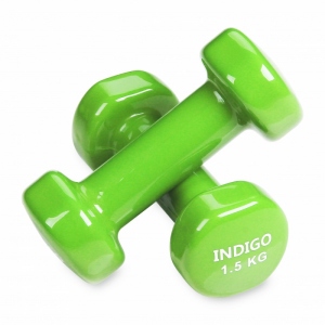 Гантели обливные INDIGO с виниловым покрытием 1,5 кг (2 шт), зеленый