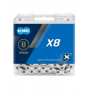 Цепь KMC - X8Ю размер 1/2"x3/32", 114 звеньев, цвет серебристо-серая